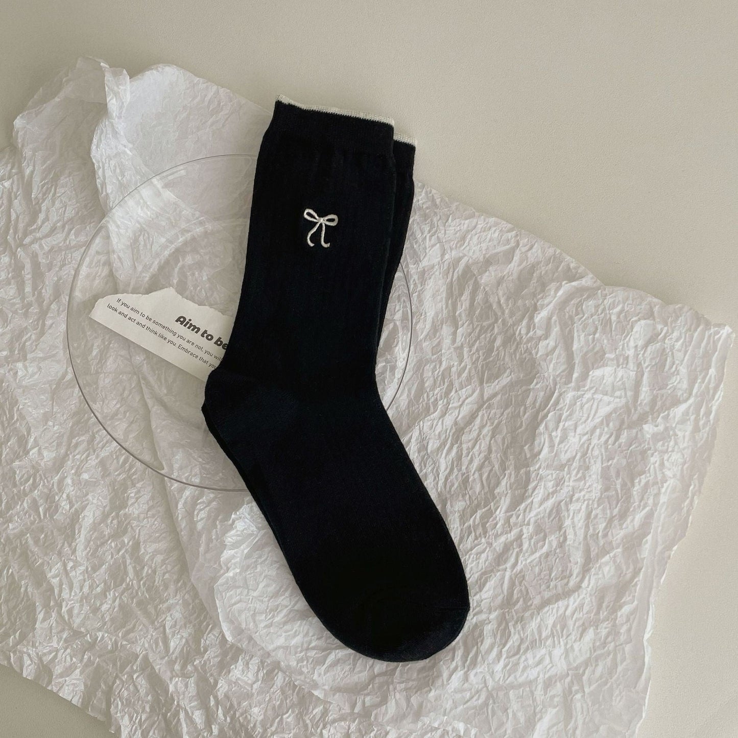 Emoria Bow Embroidered Color Block Socks