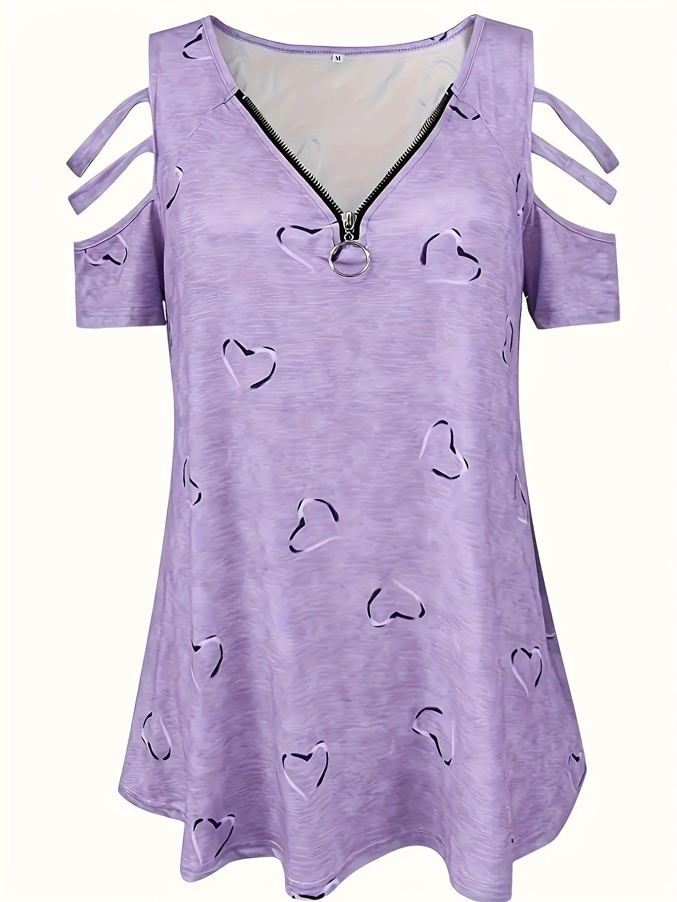 Caelia Zipper Heart Off-Shoulder Tee