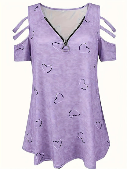 Caelia Zipper Heart Off-Shoulder Tee