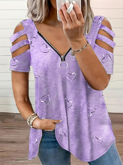 Caelia Zipper Heart Off-Shoulder Tee