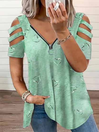 Caelia Zipper Heart Off-Shoulder Tee