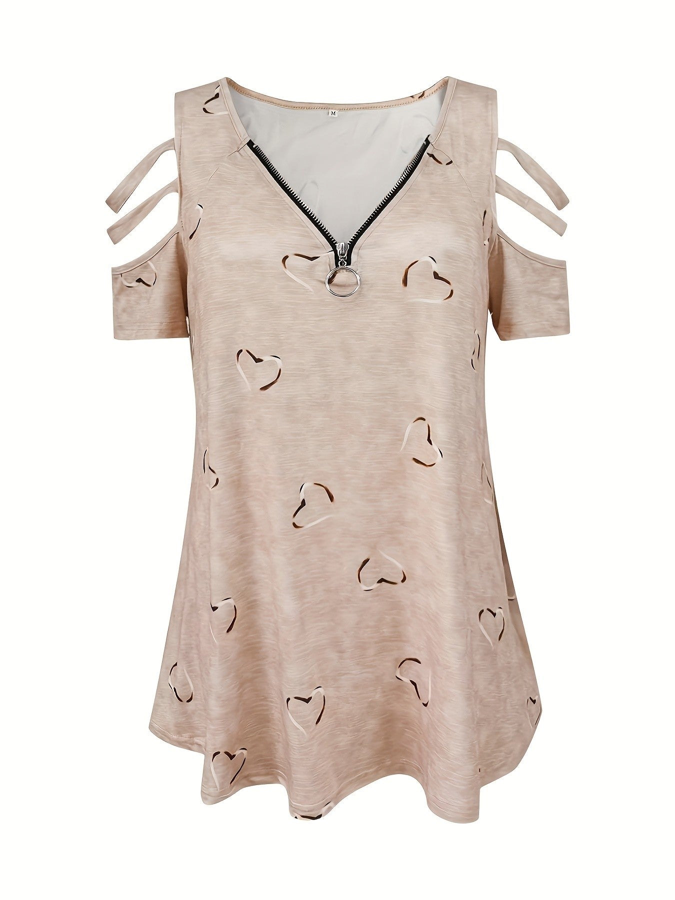 Caelia Zipper Heart Off-Shoulder Tee