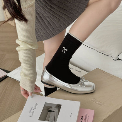 Emoria Bow Embroidered Color Block Socks