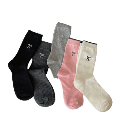 Emoria Bow Embroidered Color Block Socks