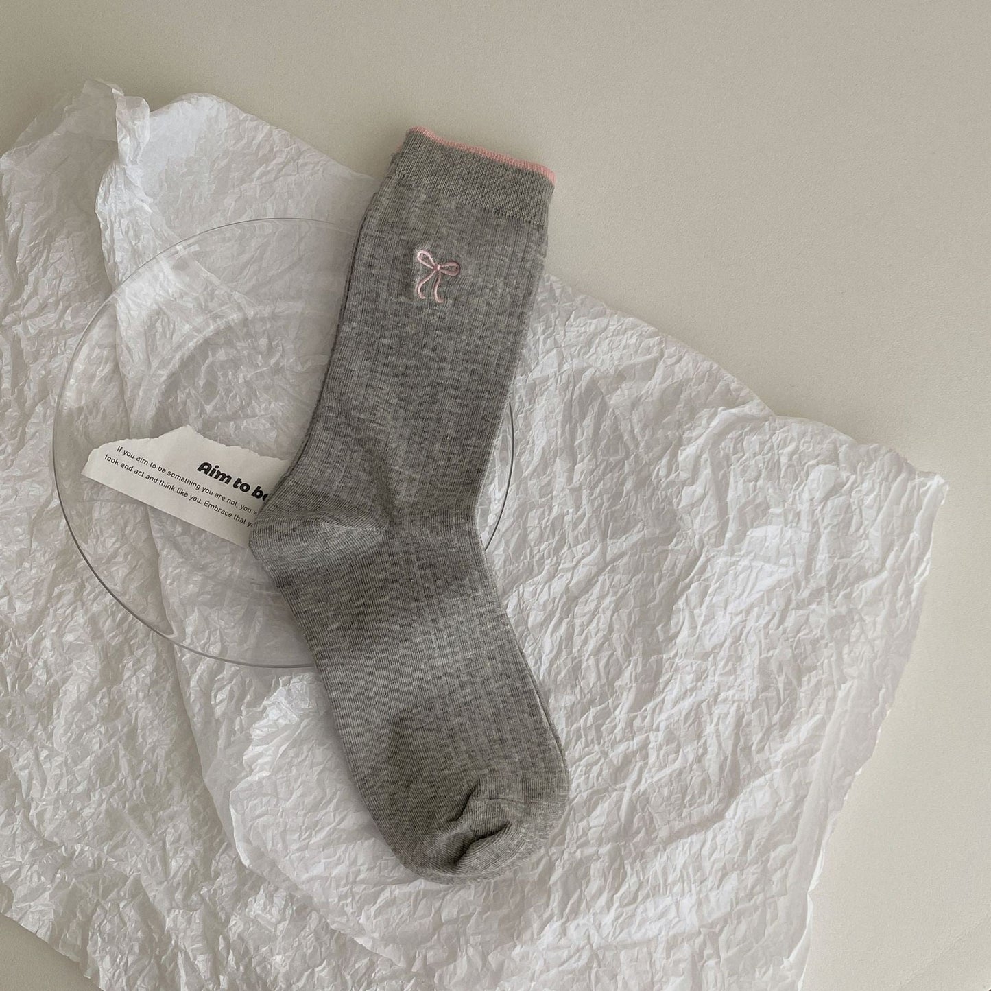 Emoria Bow Embroidered Color Block Socks