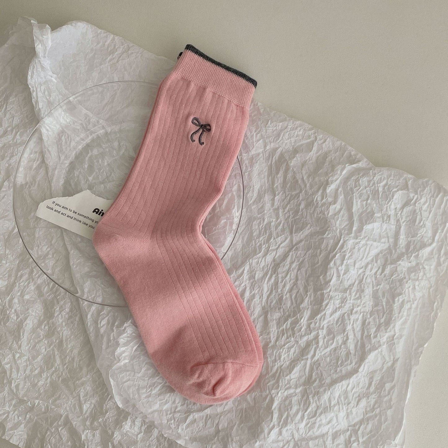 Emoria Bow Embroidered Color Block Socks